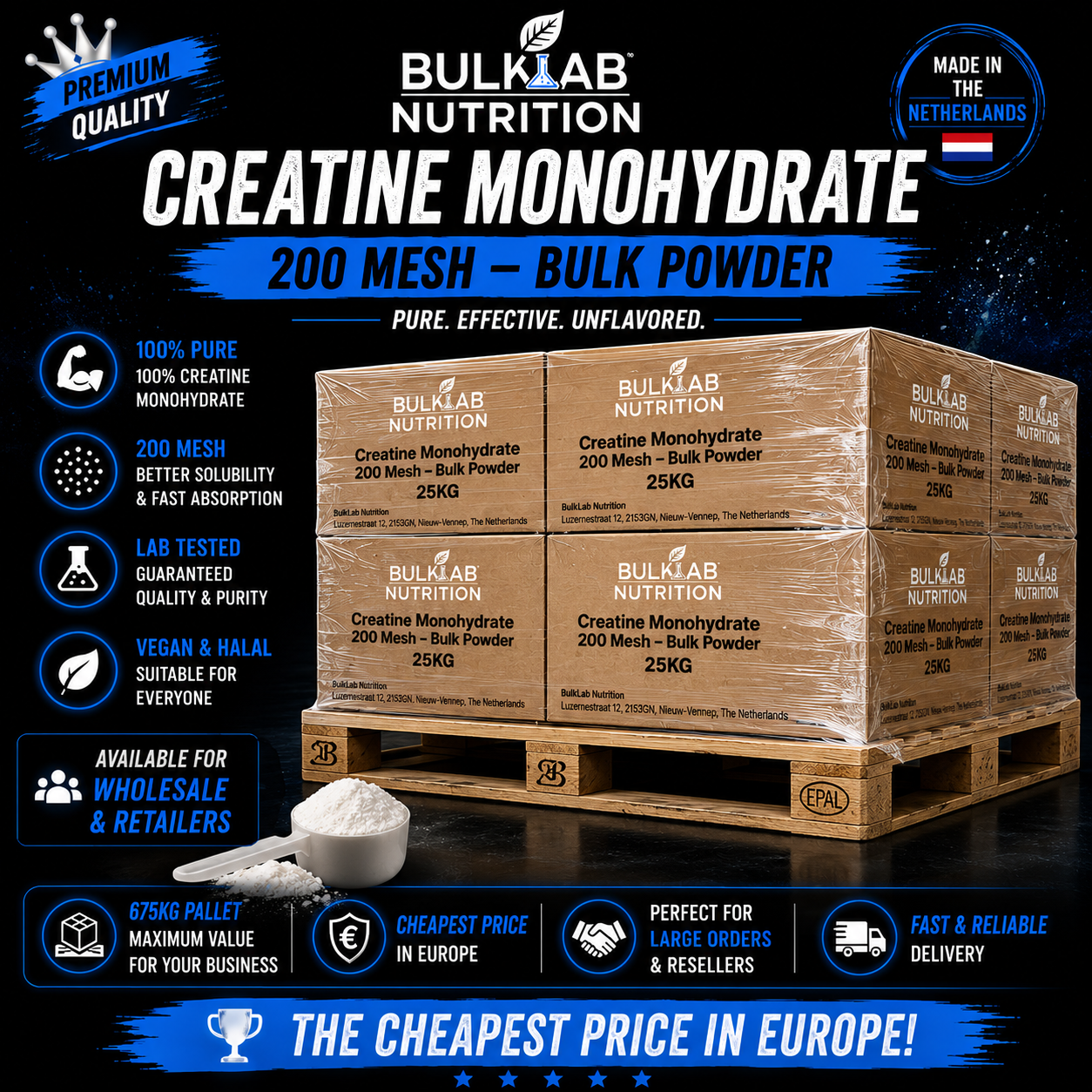 Kreatinmonohydrat – Pulver in großen Mengen – BulkLab Nutrition