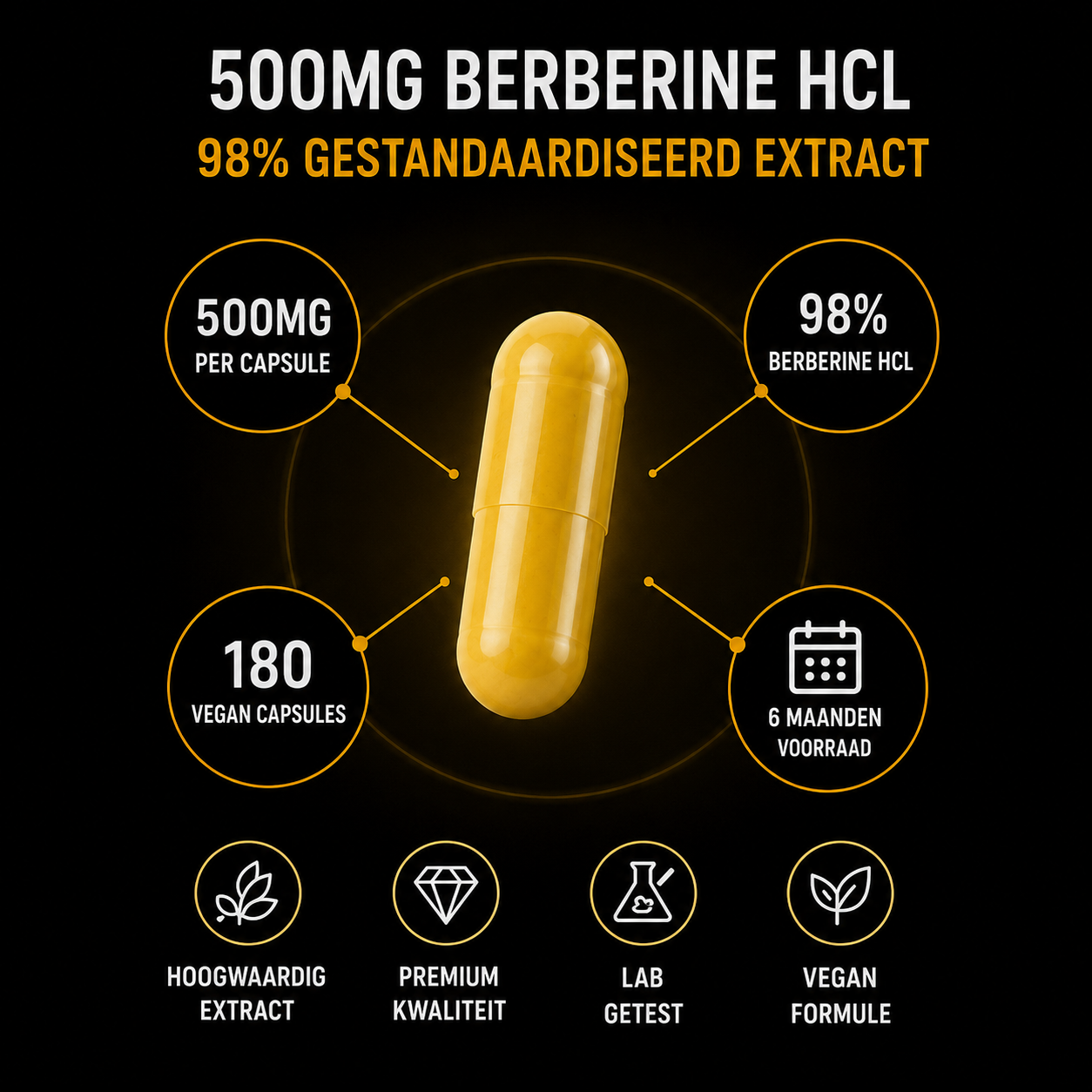 Berberin HCL 98 % – 500 mg – Vegan – BeBulk Nutrition