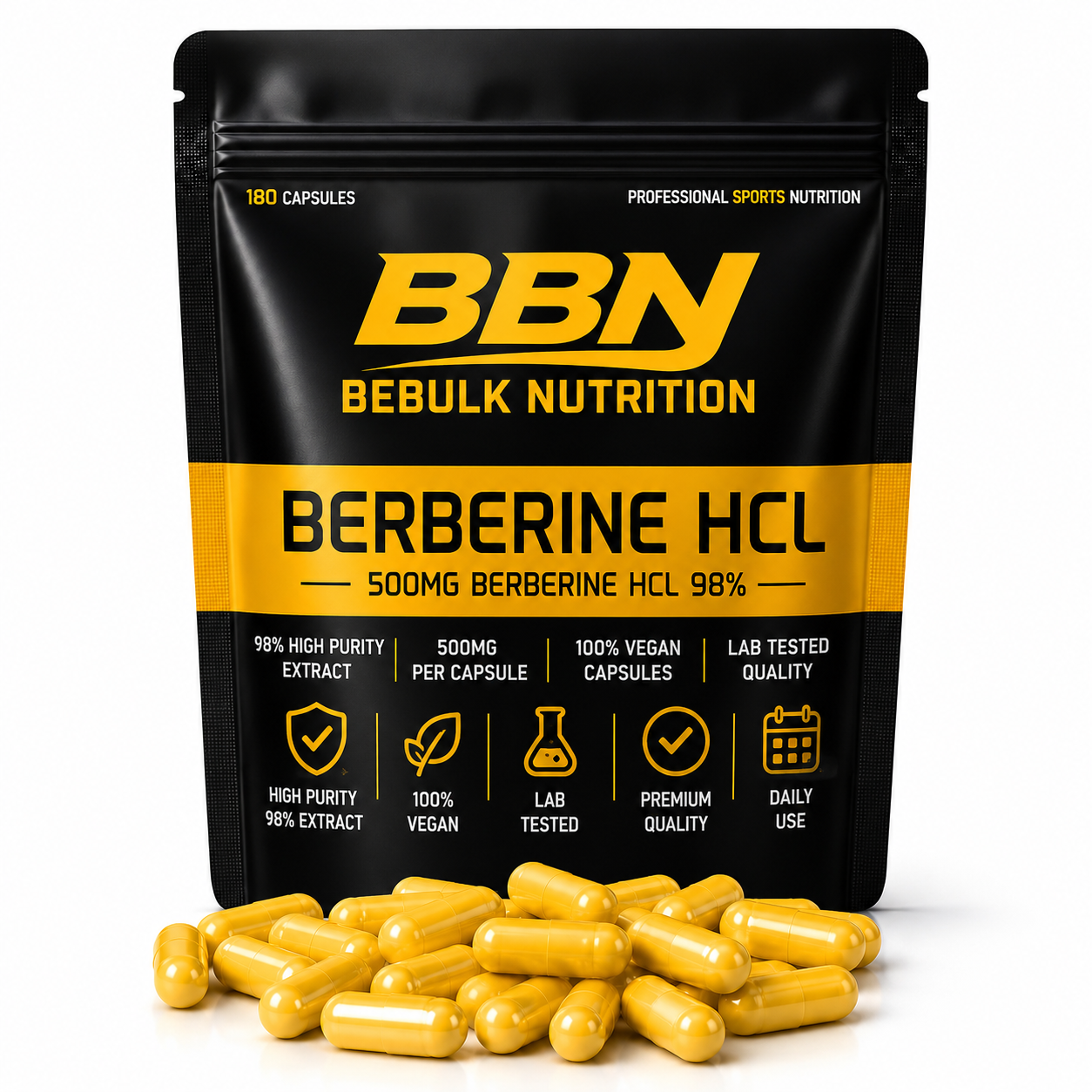 Berberin HCL 98 % – 500 mg – Vegan – BeBulk Nutrition
