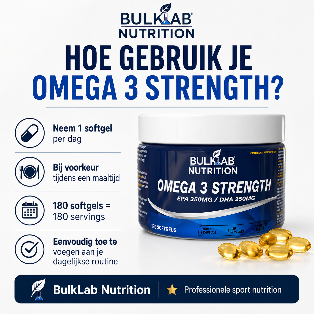 Omega-3-Fettsäuren, hochdosiert mit 350 mg EPA und 250 mg DHA – BulkLab Nutrition