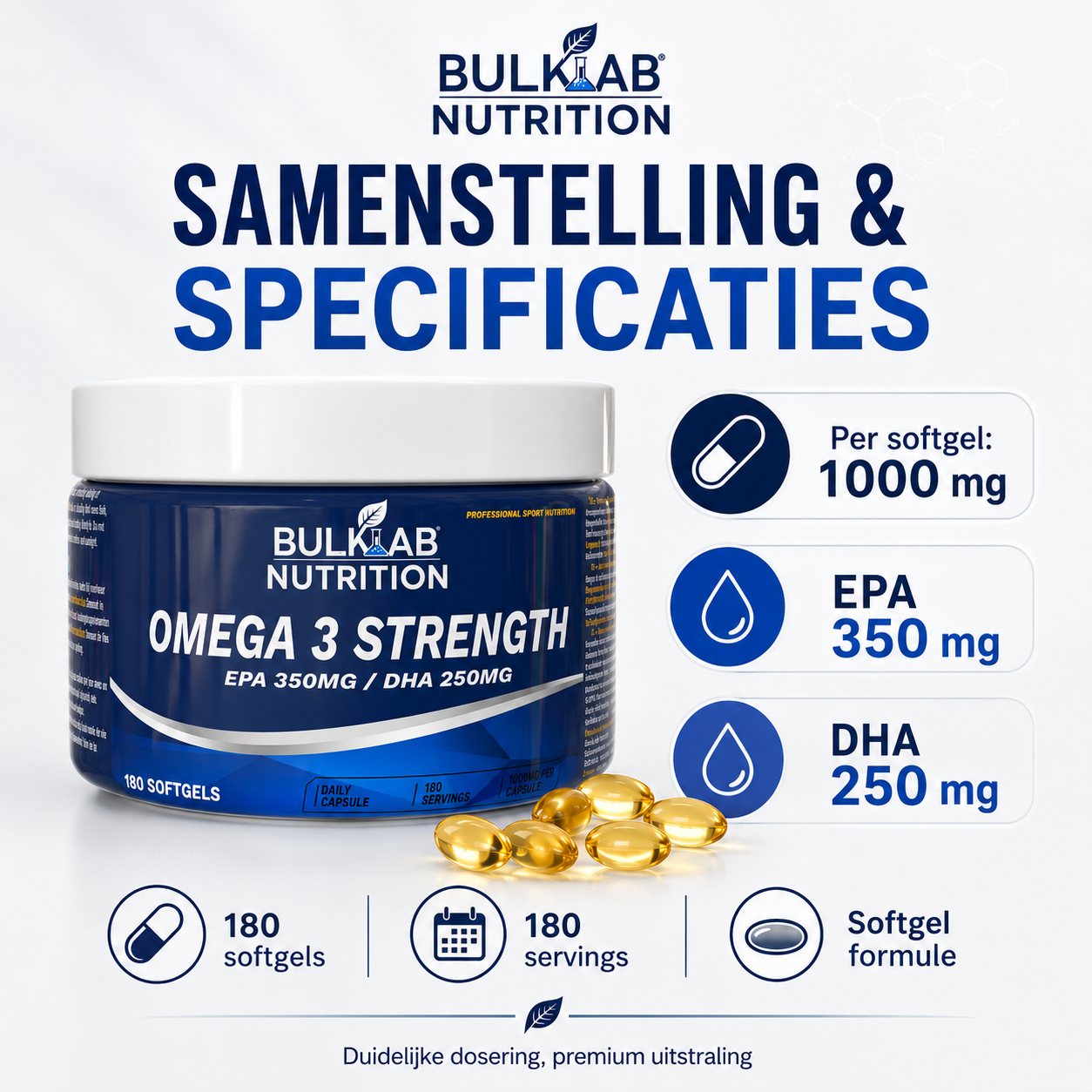 Omega-3-Fettsäuren, hochdosiert mit 350 mg EPA und 250 mg DHA – BulkLab Nutrition
