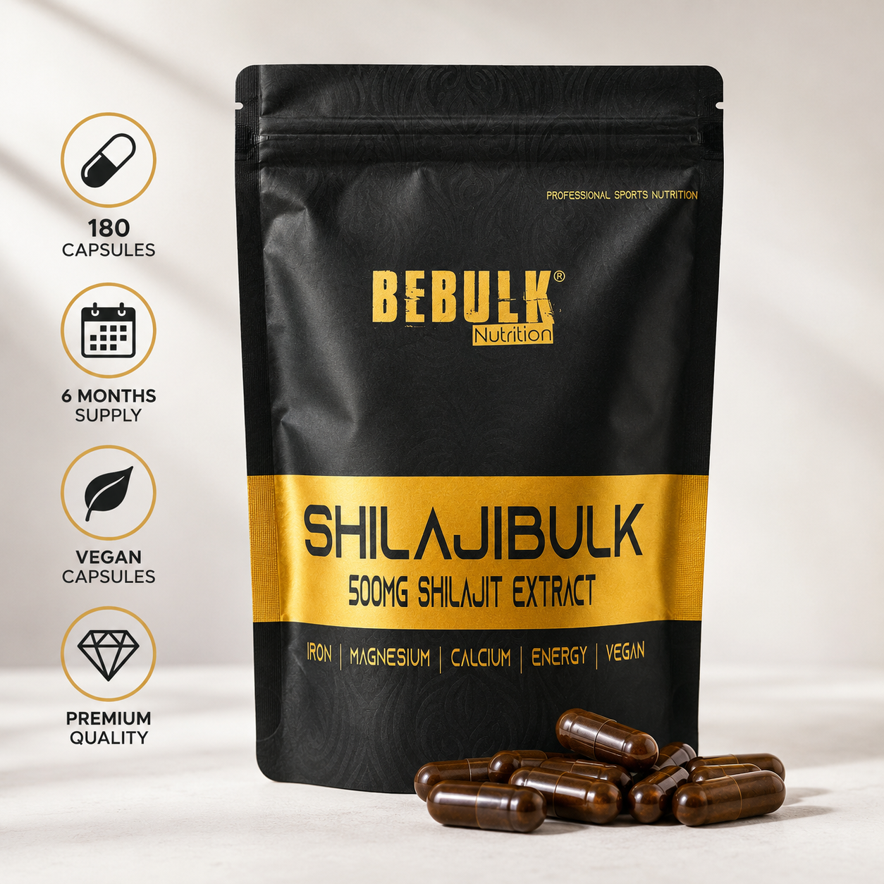 ShilajiBulk – Shilajit 500 mg – Vegan – BeBulk Nutrition