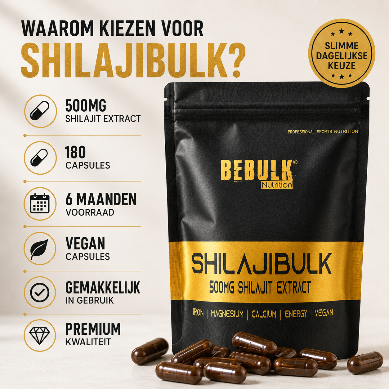 ShilajiBulk – Shilajit 500 mg – Vegan – BeBulk Nutrition