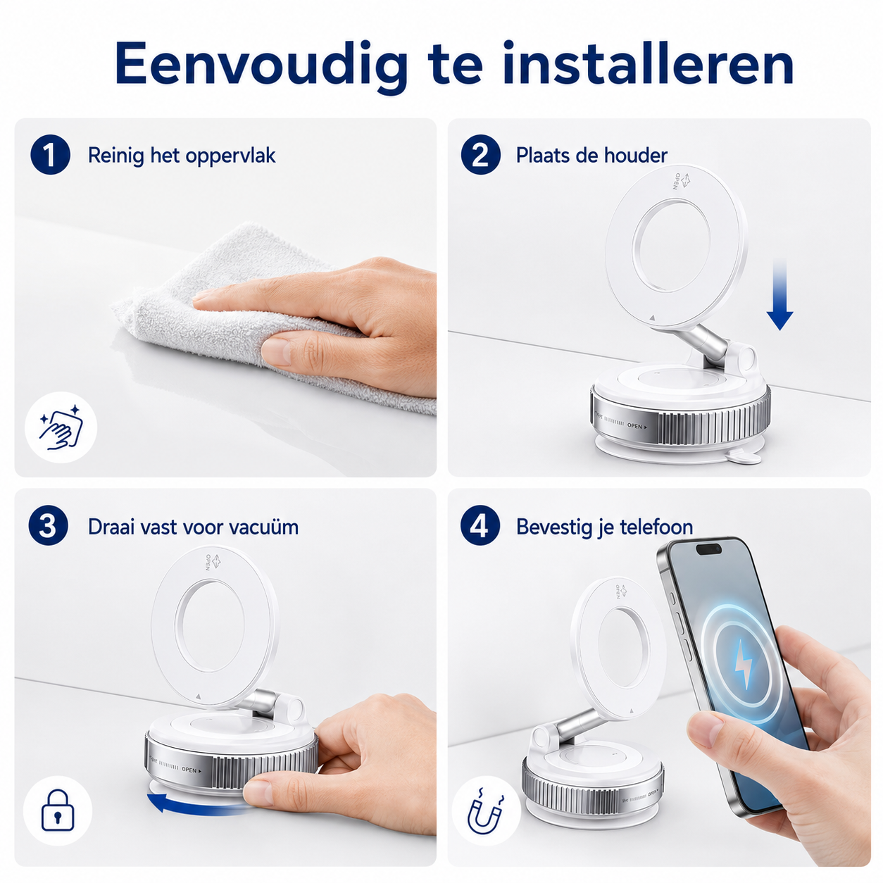 BeBulk Nutrition 360° drehbare magnetische Vakuum-Handyhalterung – Freisprechfunktion, ausziehbar, für Auto, Fitnessstudio, Spiegel und Dusche