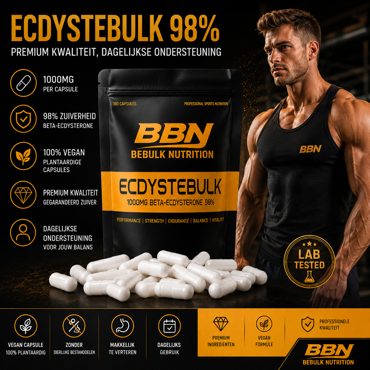 Ecdystebulk – Beta-Ecdysteron 1000 mg 98 % – Kapseln – BeBulk Nutrition