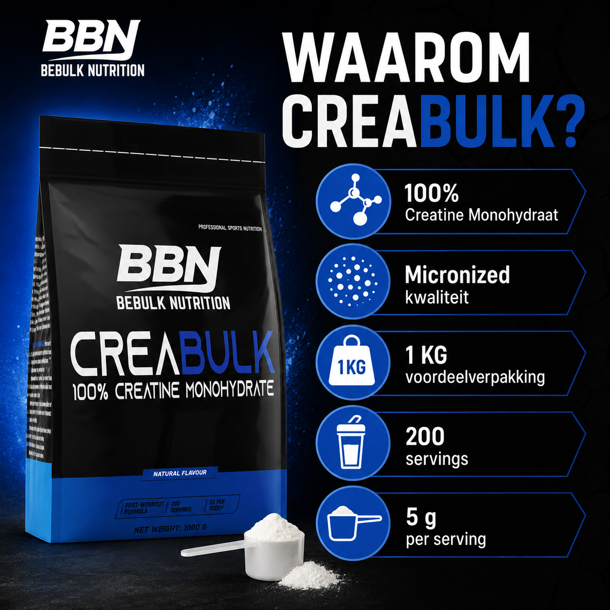 CreaBulk – 100 % mikronisiertes Kreatinmonohydrat – BeBulk Nutrition 
