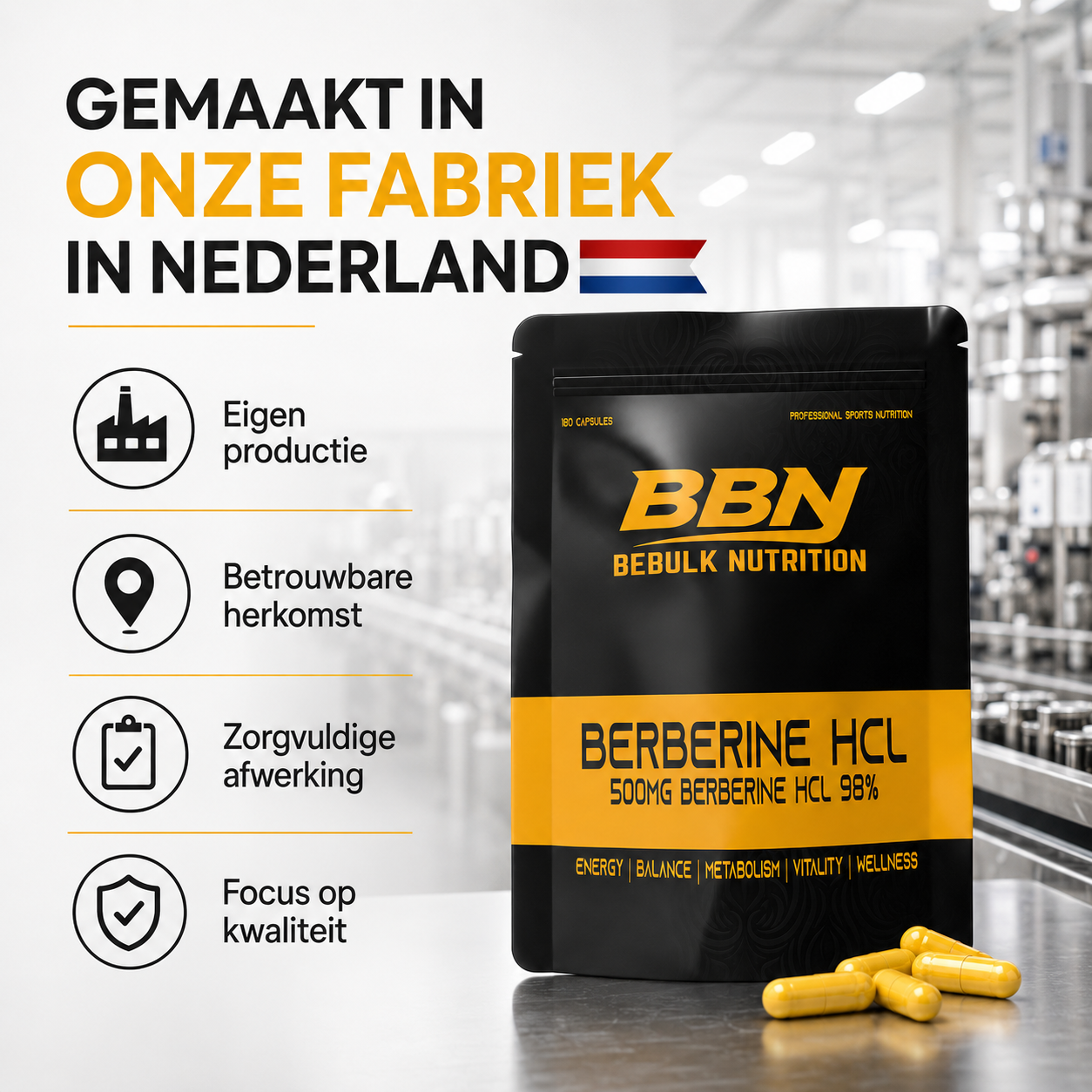 Berberin HCL 98 % – 500 mg – Vegan – BeBulk Nutrition 