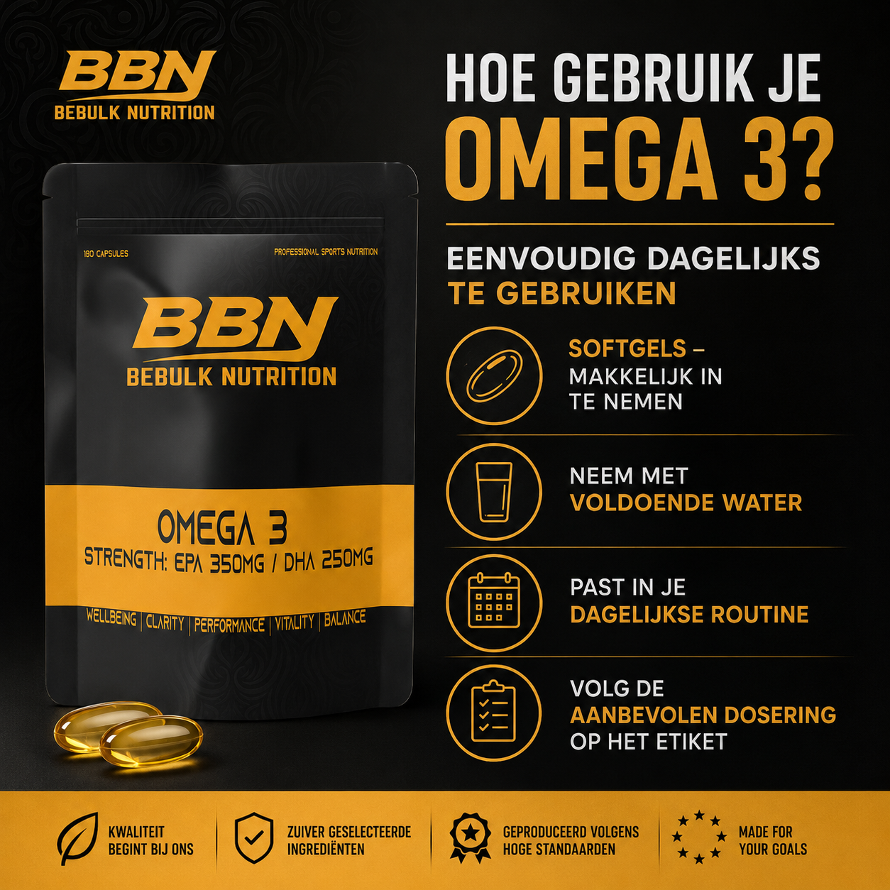 Omega-3-Fettsäuren, hochdosiert mit 350 mg EPA und 250 mg DHA – BeBulk Nutrition 