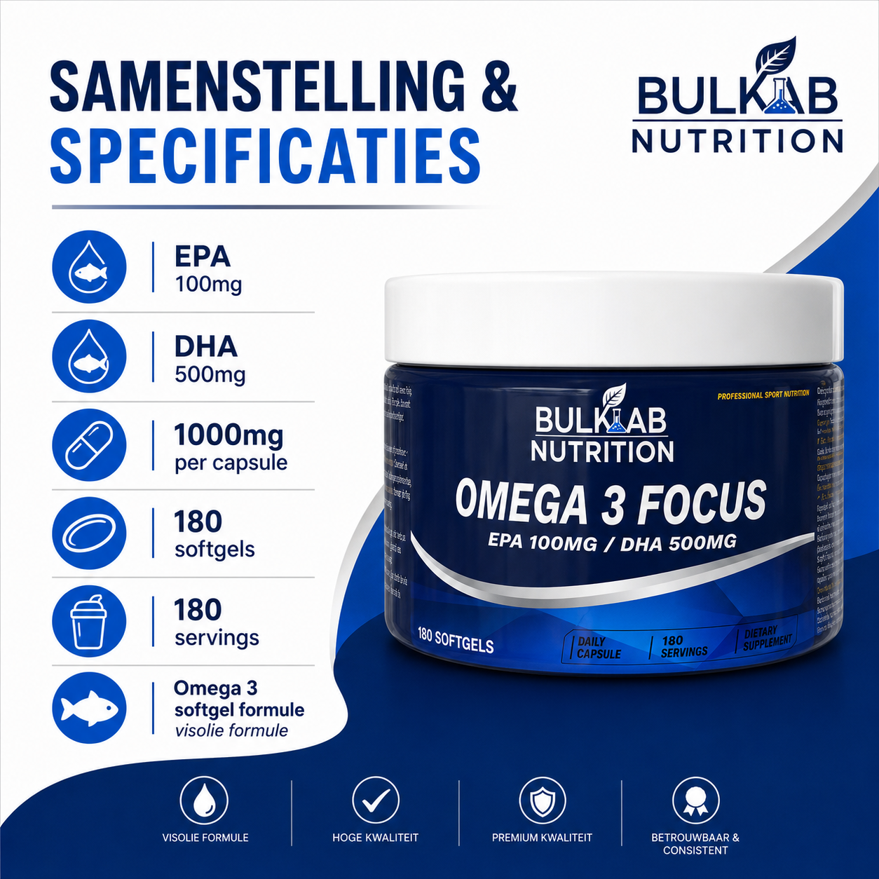 Omega-3-Fokus: EPA 100 mg / DHA 500 mg – BulkLab Nutrition 