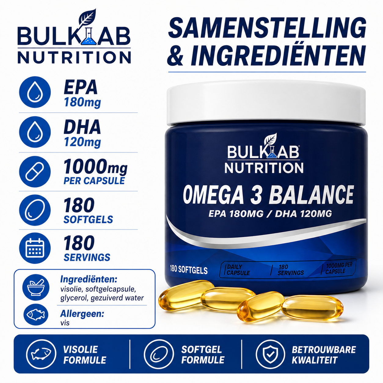 Omega-3-Balance EPA 180 mg / DHA 120 mg – BulkLab Nutrition 