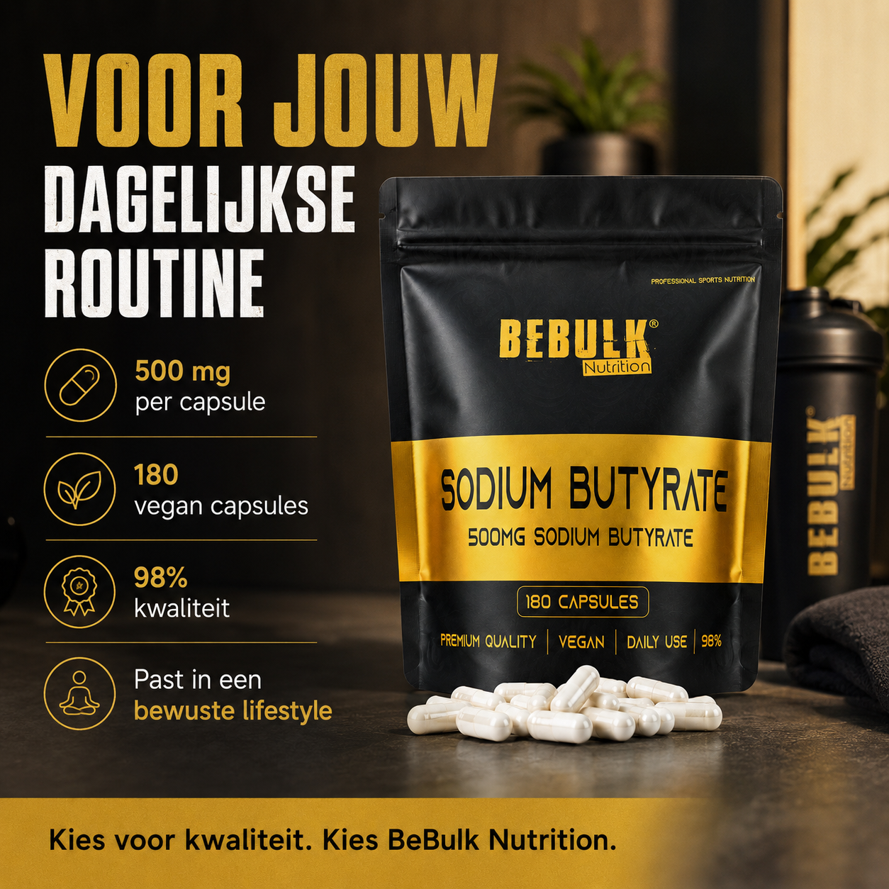 Natriumbutyrat 98 % – 500 mg – Vegan – BeBulk Nutrition 