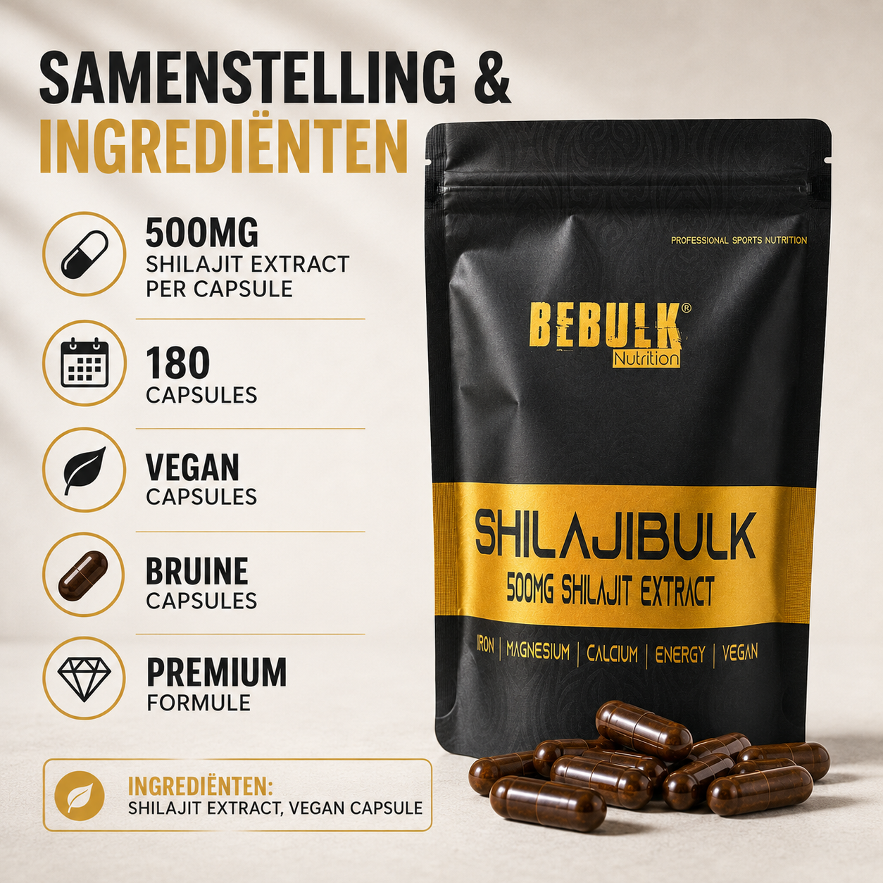 ShilajiBulk – Shilajit 500 mg – Vegan – BeBulk Nutrition 
