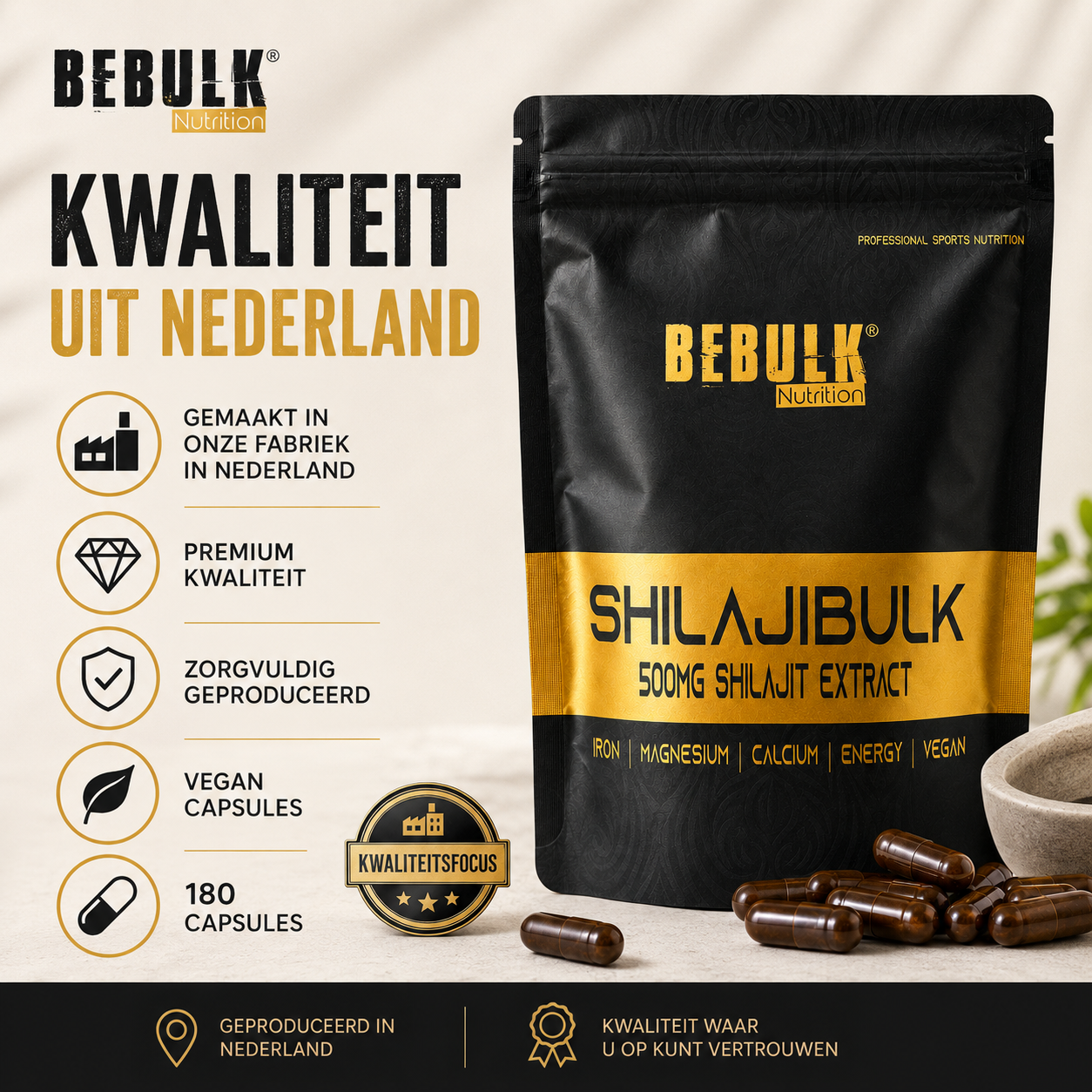 ShilajiBulk – Shilajit 500 mg – Vegan – BeBulk Nutrition 